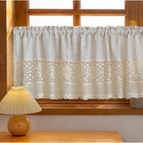 elvesmall Retro Tassels Short Curtains For Kitchen Beige Cotton Linen Lace Half Tulle Curtain Wine Cabinet Door Christmas Decor Curtain