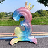 elvesmall  32 Inch Crystal Gradient Number Stand Foil Balloons with Crown Figures Globos 0-9 Birthday Party Decorations Wedding Baby Shower