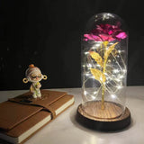 elvesmall  LED Enchanted Galaxy Rose Eternal 24K Gold Foil Flower With Fairy String Lights In Dome For Christmas Valentine's Day Gift