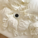 elvesmall Ins Style Korean Lace Seersucker Washed Cotton 4-piece Bed Sheet Quilt Cover Solid Color Duvet Cover For Girl Spring Decor Home