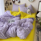 elvesmall Seersucker Princess Girls Bedding Set Duvet Cover Korean Four PIECE  Washed Cotton Bed Sheet  Cover Quilt Set 2024New