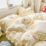 elvesmall Bed Linen Bedding Set 2024 Korean Princess Style Lace  Towel Embryos  Washing Cotton Four PIECE Set Duvet Cover With Pillowcase
