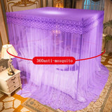 elvesmall Embroidery Lace Pleated Mosquito Net for Bed Square Romantic Princess Queen Size Double Bed Net Canopy Luxury Mosquito Tent Mesh