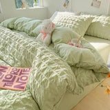 elvesmall Princess Bedding Set  French Style Wash Cotton Solid Color Seersucker Summer Soft  New Bed Sheet Set Comforter Set