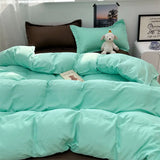 elvesmall Ins Purple Blueberry Four-piece Bedding Set Washed Cotton Double-layer Yarn Literary Quilt Cover Bed Sheet Three-piece Set