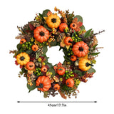 elvesmall  45cm Fall Wreaths for Front Door Autumn Wreath with Berry Pumpkin Maple Leaves Thanksgiving Harvest Festival Home Decoration