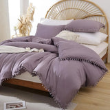 elvesmall  Pink Full Ball Pom Fringe Design Comforter Set 3pcs, Boho Aesthetic Luxurious Full Bedding Set, Vintage Ultra Soft Microfiber