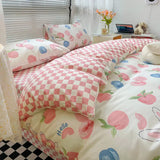 elvesmall Japanese-Style Simple Pure Cotton Small Fresh AB Bedding Quilt Cover Pillowcase Bed Sheet Double Bed Home Textile Four-Piece Set
