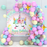 elvesmall Unicorn Rainbow Birthday Party Backdrop Balloon Macaron Raindow Glitter Ballon Baby Shower Girl Birthday Party Background Decor