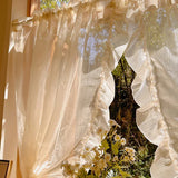 elvesmall  Light Gold Sparkling Translucent Ruffle Curtain for Living Room Sheer Voile Drape Window Treatment Wedding Custom #E