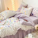 elvesmall  INS Princess Style Flower Bedding Set Duvet Cover With Ruffle Lace Bed Sheet Pillowcases Kawaii Girl Woman Bedroom Home Textiles