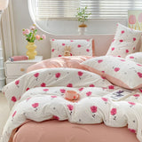 elvesmall  Romantic Bedding Set Washed Cotton Duvet Cover Set Pillowcase Bed Linen Couple Bed Sheets Set Korean Quilt Cover for Boys Girls