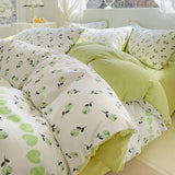 elvesmall Botanical Floral Duvet Cover Single/Queen, Washed Cotton Garden Flower Pattern Comforter Cover 3Pcs Reversible Pink Bedding Set