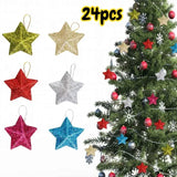 elvesmall Gold Glitter Star Ornaments Christmas Tree Hanging Pendant 2024 Christmas Decorations for Home Navidad New Year Party DIY Gift