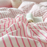 elvesmall Stripe Style Bedding Set Duvet Cover Pillowcase with Bedsheet Soft Bed Linen Sets Four-Piece Set for Home
