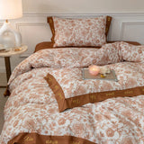 elvesmall Four-Piece Pure Cotton Satin Bedding Pastoral Light Luxury Plant Flower Printing and Dyeing Letter Lace Bed Sheet Quilt Cover