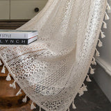 elvesmall Boho Chic Crochet Geometry Knitted Window Curtains Farmhouse Retro Beige Drape Simi Sheer Curtain for Bedroom Living Room