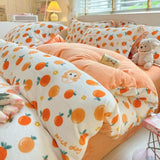 elvesmall  Winter Thickened Warm Flannel Queen Bedding Set Home Textile Cartoon Cute Duvet Cover Sheet Pillowcase 4pcs Luxury Bed Linen Set