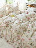 elvesmall  Idyllic Small Floral Fresh Ruffled Quilt Cover Four-Piece Set All Cotton Pure Cotton Bed Sheets Bed Skirt Bedding