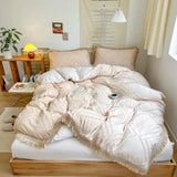 elvesmall  Soft Cotton Textured Duvet Cover Set with Tassel Fringe Boho Chic Bedding sets Twin Queen Comforter Cover Bed Sheet Pillowcases