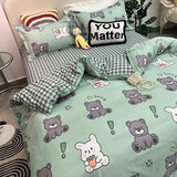elvesmall  Floral Bedding Set with Flat Sheet Quilt Duvet Cover Pillowcase Bed Linens Boy Girl Single Double Queen Size Home Textile