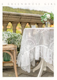 elvesmall Lace Table Cloth Retro Mesh Tablecloth White Rectangle Table Cover Wedding Party Decor Picnic Cloth Background Cloth