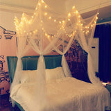 elvesmall Large Mosquito Net with LED Star String Lights Bed Canopy Elegant Bed Curtains Camping Dormitory Patio Travel Hanging Tent
