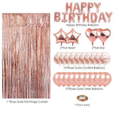 elvesmall 39pcs Rose Gold Birthday Balloons Party Decoration Happy Birthday Letter Balloon Rain Silk Curtain Background Baby Shower Decor