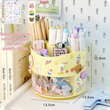 elvesmall Cute Rotating Pen Holder Desktop Drawer Stationery Box Case School Office Desk Kawaii Stationery Storage Box Organizer Stickers