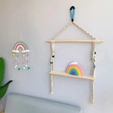 elvesmall  Hand-woven Rainbow Clouds Hanging Decoration Colorful Pom Pom Felt Ball Tassel Wall Window Girls Baby Hanging Room Decoration