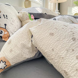 elvesmall Korean Style Seersucker  Washed cotton Bedding Set  Girls Twin Queen Size Duvet Cover   Bed Linens Kids Fashion