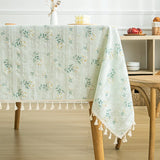 elvesmall  Cotton Blend Tablecloth Beige Floral Printed Washable Farmhouse Table Cover for Wedding Party Living Room Baby Shower Decoration