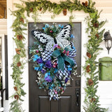 elvesmall  Spring Summer Wreath for Front Door Rose Butterfly Simulation Flower Wreath Window Decoration Artificial Wreath Hanging Decor