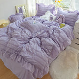 elvesmall Purple Princess Bedding Set Duvet Cover Pillowcase Linens Twin Queen King Bed Sheet Set Luxury Solid Color Woman Girl Kawaii Set