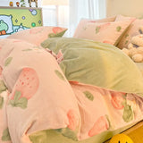 elvesmall  Winter Thickened Warm Flannel Queen Bedding Set Home Textile Cartoon Cute Duvet Cover Sheet Pillowcase 4pcs Luxury Bed Linen Set