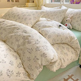 elvesmall Ins Bedding Set Refreshing New Blue Wind CHIME  Four PIECE Set On Bed Washing Cotton Bed Sheet Bed Sheet Dormitory 3pcs