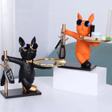 elvesmall  Bulldog Cool Sculpture Dog Ornament Butler Storage Box with Tray Nordic Table Decoration Resin Animal Sculpture Coin Piggy Bank