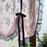 elvesmall Pink Floral Roman Curtain for Bay Window Sheer Lifting Drape With Black Lace Kitchen Home Decoration Blinds #E