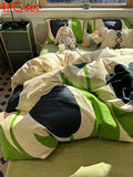 elvesmall  Ins Black and White Graffiti Crocodile Kitten Bed Pure Cotton Duvet Cover Bed Sheet