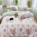 elvesmall  Kawaii Kids Bedding Set Soft Cotton Flat Fitted Sheet Duvet Cover Pillowcases Single Queen Cartoon Boy Girls Dormitory Bed Linen