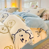 elvesmall  Winter Thickened Warm Flannel Queen Bedding Set Home Textile Cartoon Cute Duvet Cover Sheet Pillowcase 4pcs Luxury Bed Linen Set