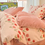 elvesmall  Winter Thickened Warm Flannel Queen Bedding Set Home Textile Cartoon Cute Duvet Cover Sheet Pillowcase 4pcs Luxury Bed Linen Set