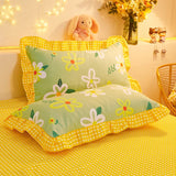 elvesmall Botanical Floral Duvet Cover with Ruffle Lace Pastoral Style Flowers Comforter Cover 3 Piece Microfiber Reversible Bedding Set