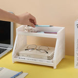 elvesmall Double Layer Desktop Storage Rack Plastic Large Capacity Storage Shelf Multi-functional Stationery Holder