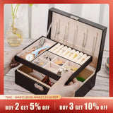 elvesmall 1pc Jewelry Storage Box Two Layers Of Lockable PU Leather Soft Lining Large Capacity Gifts For Ladies And Girls Black Pink White