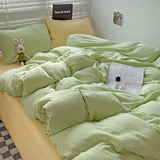 elvesmall Ins Wind Solid Color Bedding Set Class-A Maternal and Infant Super Soft Wrinkle Water Washed Cotton Duvet Cover Home Textiles