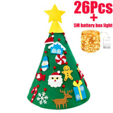 elvesmall  Felt DIY Xmas Tree Christmas Tree Gift with Fairy String Lights Detachable Ornaments Wall Hanging Xmas Decorations Accessories