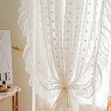 elvesmall  White Pompom Sheer Curtains Girls Room Romantic Elegant Vintage Lace Tulle Light Filtering Window Drapes Curtains for Bedroom