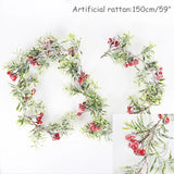 elvesmall Artificial Christmas Garland Wreaths Pine Needles Berry Cone Rattan Home Party Decoration Hanging Ornament Fireplace Wall Decor