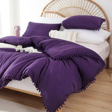 elvesmall  Pink Full Ball Pom Fringe Design Comforter Set 3pcs, Boho Aesthetic Luxurious Full Bedding Set, Vintage Ultra Soft Microfiber